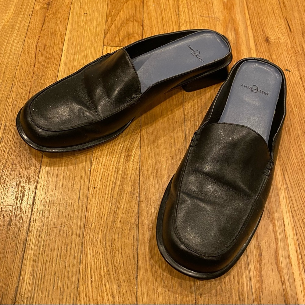Anne Klein Black Leather Loafers